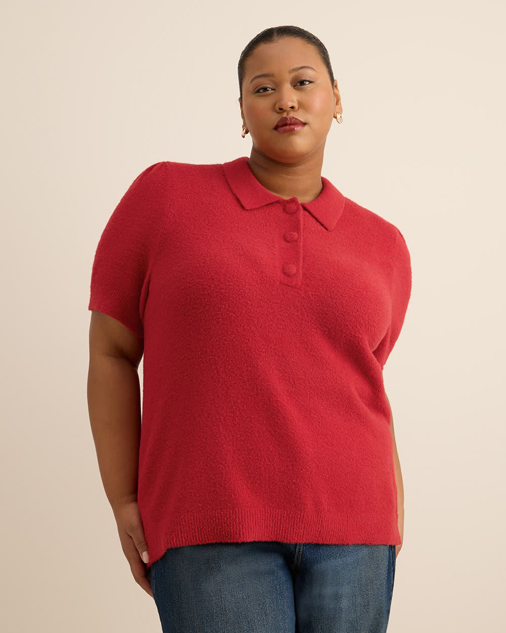 Red Plush Polo Sweater with Fancy Buttons | Penningtons