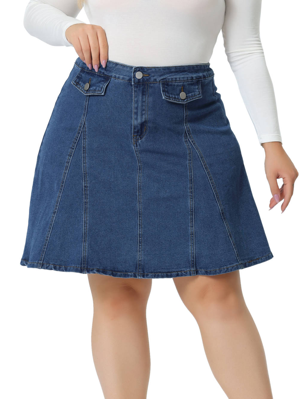 Agnes Orinda - Mini jupes en jean trapèze décontractées avec fausses poches