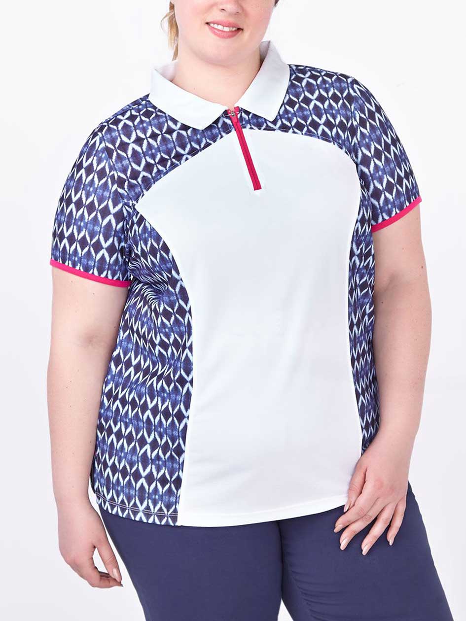 Sports - Plus-Size Printed Golf Polo Shirt.White.X Sports - Plus-Size Printed Golf Polo Shirt.White.X