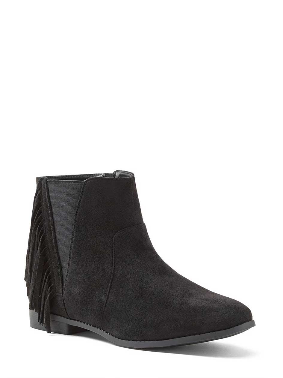 flat booties with fringe
