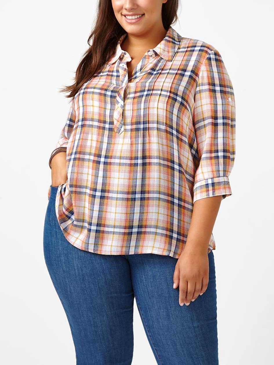 d/c JEANS 3/4 Sleeve Plaid Shirt d/c JEANS 3/4 Sleeve Plaid Shirt