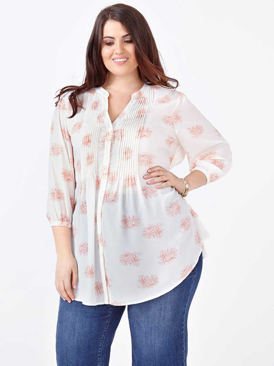 MELISSA McCARTHY 3/4 Sleeve Printed Blouse.Tall Dark Stranger.2X MELISSA McCARTHY 3/4 Sleeve Printed Blouse.Tall Dark Stranger.2X
