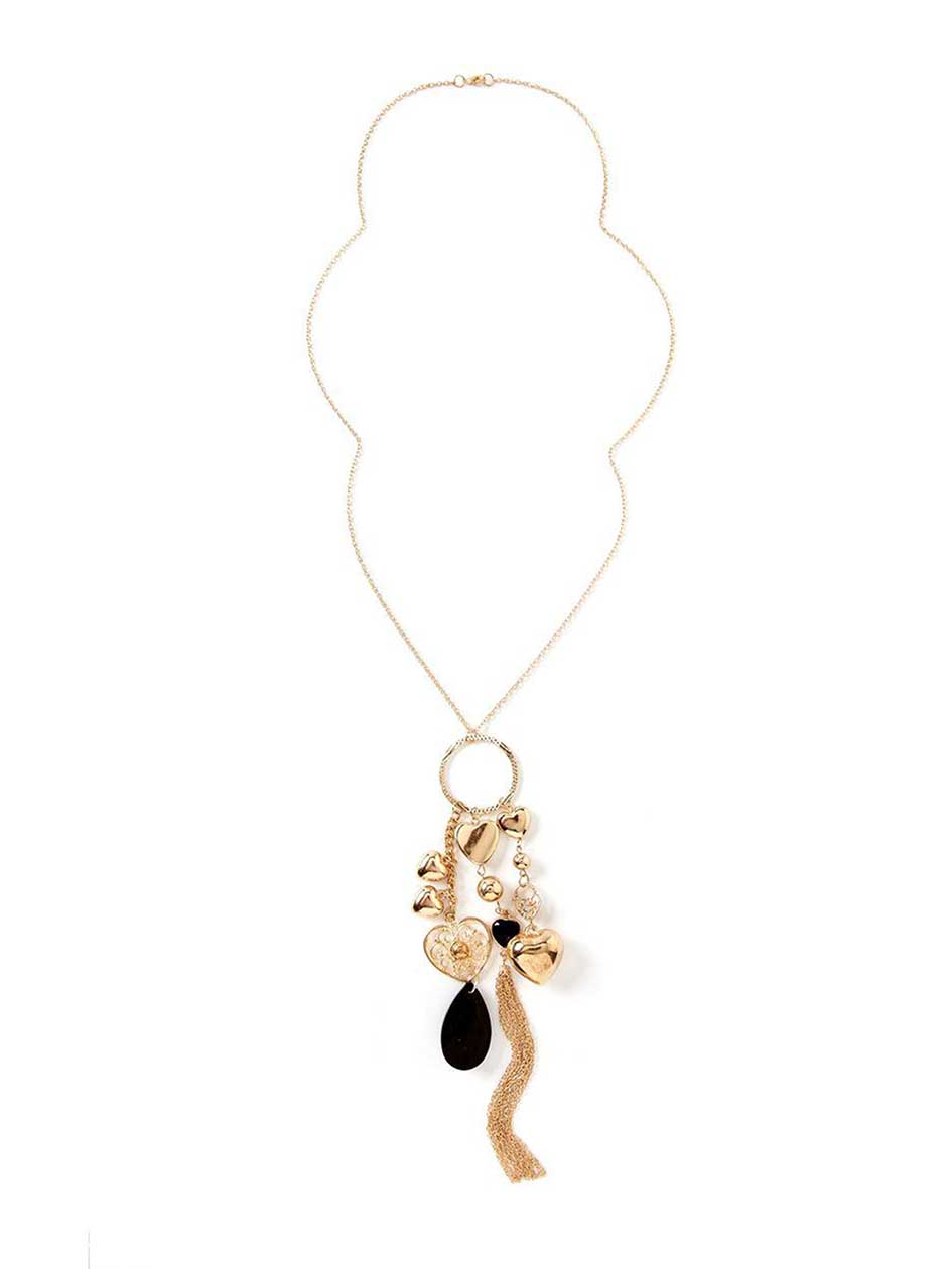 Hearts & Plastic Bead Charm Cluster Necklace Hearts & Plastic Bead Charm Cluster Necklace
