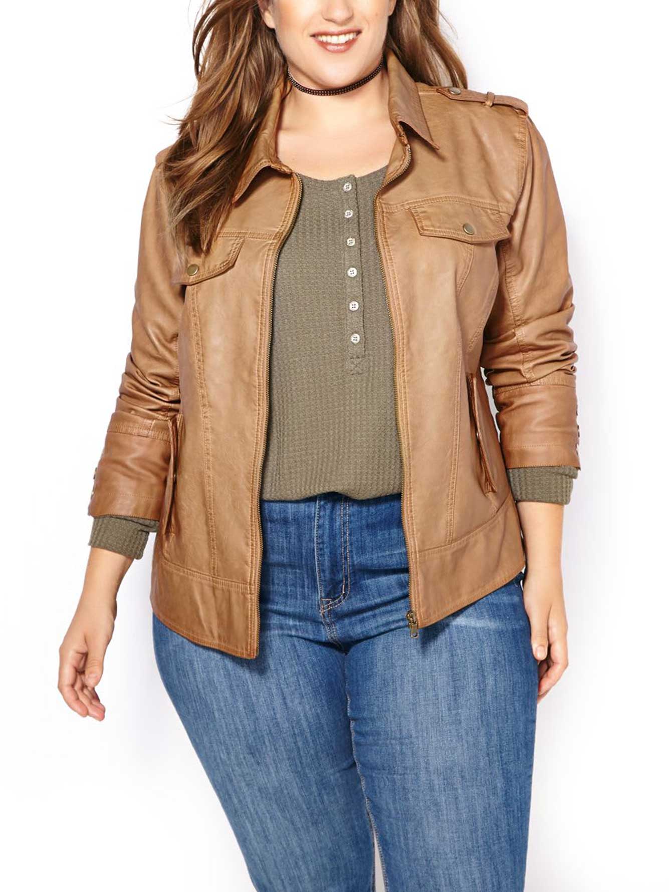 d/c JEANS Long Sleeve FauxLeather Jacket Penningtons