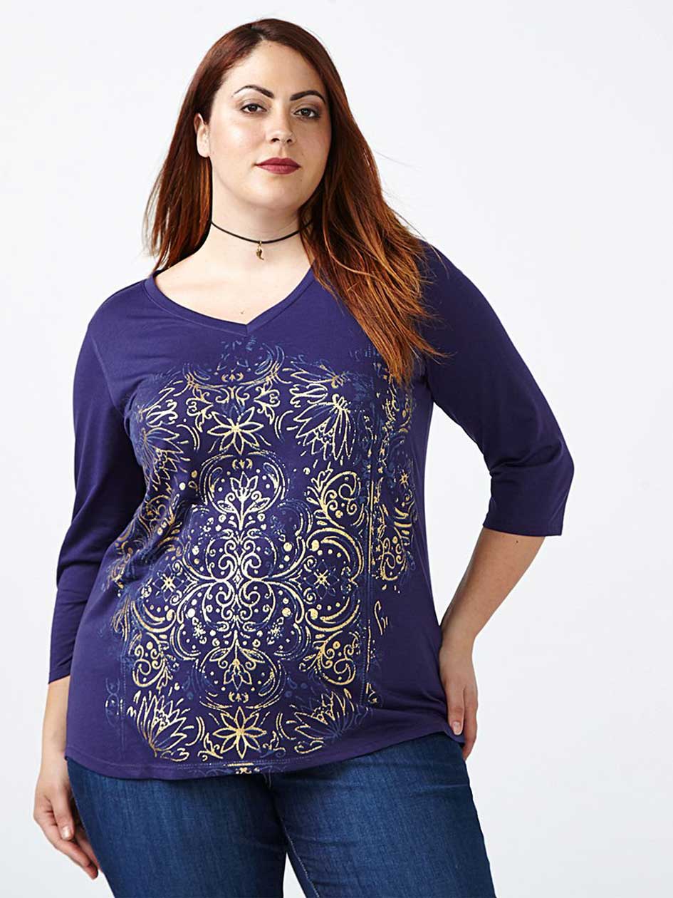 Girlfriend Fit 3/4 Sleeve Printed T-Shirt Girlfriend Fit 3/4 Sleeve Printed T-Shirt