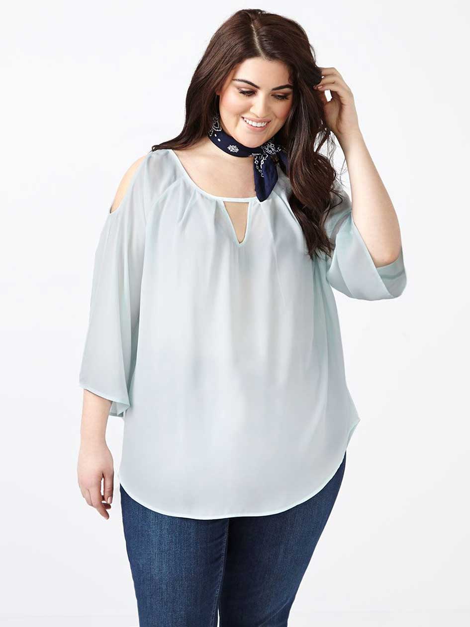 MELISSA McCARTHY Long Sleeve Cold Shoulder Blouse MELISSA McCARTHY Long Sleeve Cold Shoulder Blouse