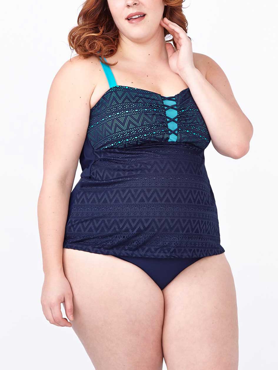 Sea - Patterned Tankini Swim Top with Mesh Sea - Patterned Tankini Swim Top with Mesh