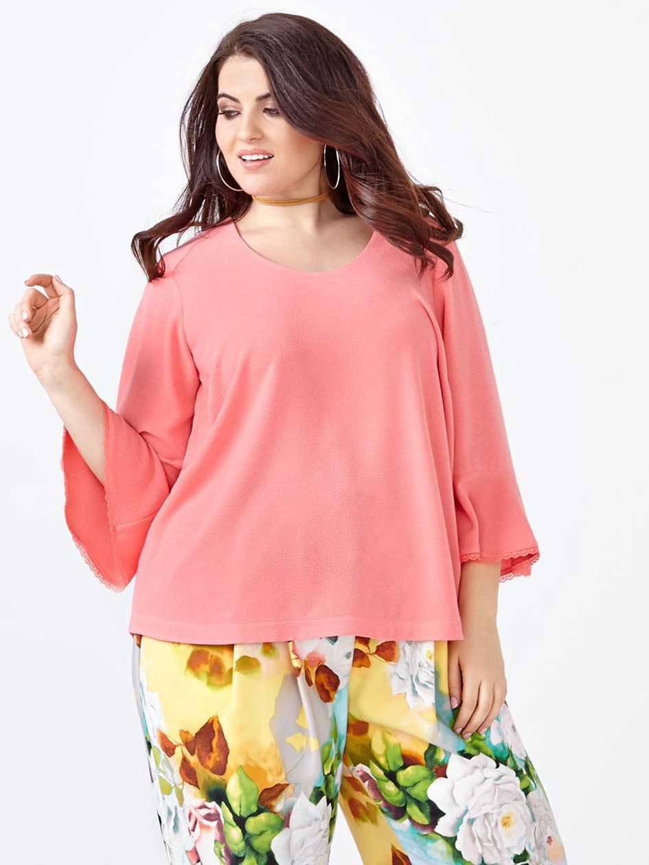 MELISSA McCARTHY 3/4 Bell Sleeve Top.Tea Rose.X MELISSA McCARTHY 3/4 Bell Sleeve Top.Tea Rose.X