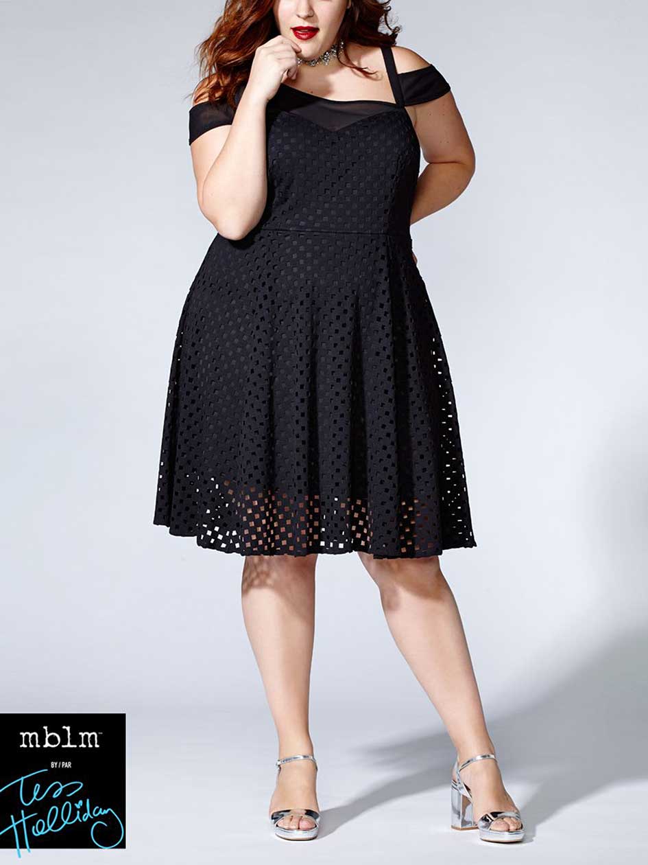 Tess Holliday - Sleeveless Fit and Flare Dress with Mesh Tess Holliday - Sleeveless Fit and Flare Dress with Mesh