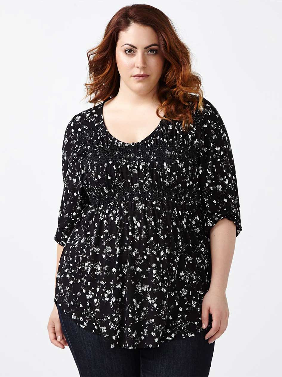 d/c JEANS Printed Smocked Top d/c JEANS Printed Smocked Top