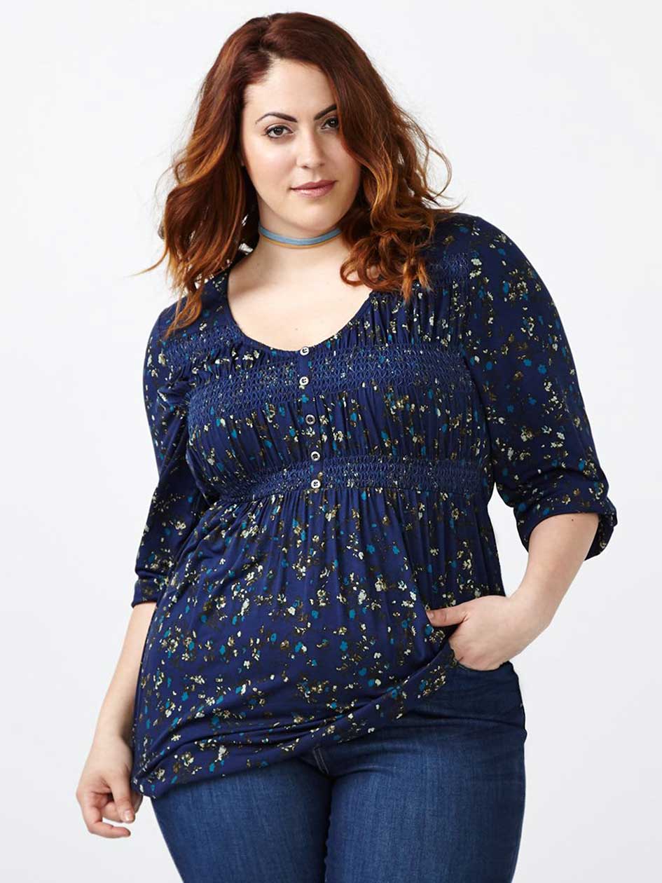d/c JEANS Printed Smocked Top d/c JEANS Printed Smocked Top