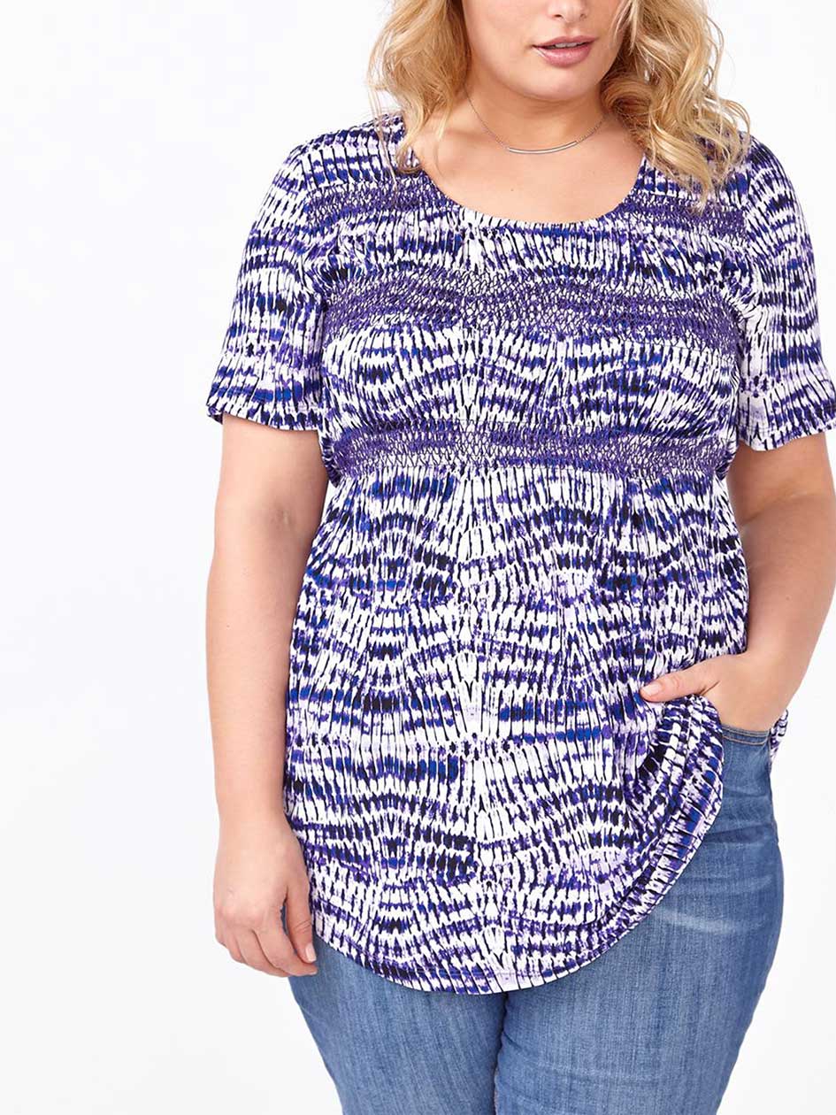 Short Sleeve Printed Smocked Top Short Sleeve Printed Smocked Top