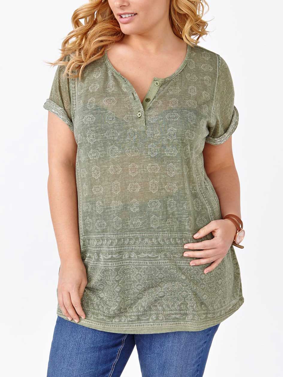 Relaxed Fit Split Neck Printed T-Shirt Relaxed Fit Split Neck Printed T-Shirt