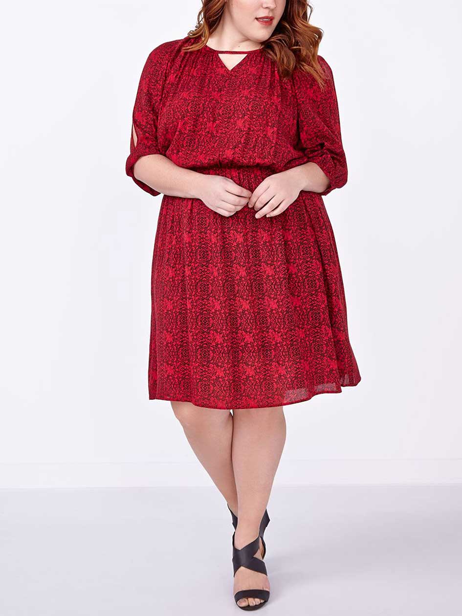 3/4 Sleeve Cold Shoulder Printed Dress 3/4 Sleeve Cold Shoulder Printed Dress