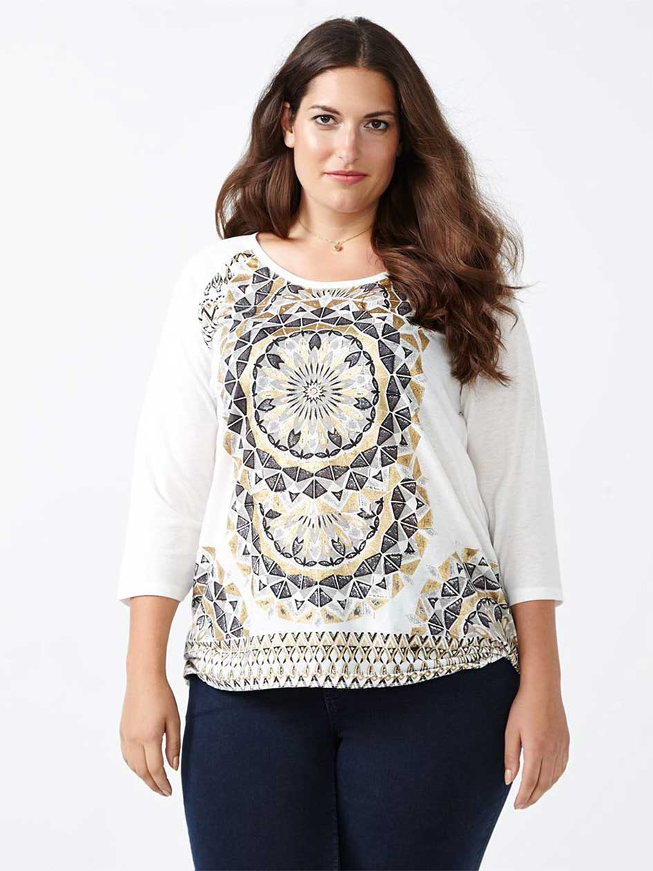 Girlfriend Fit 3/4 Sleeve Printed T-Shirt Girlfriend Fit 3/4 Sleeve Printed T-Shirt