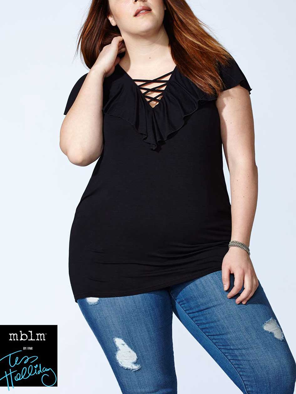 Tess Holliday - Ruffled Lace Up T-Shirt Tess Holliday - Ruffled Lace Up T-Shirt