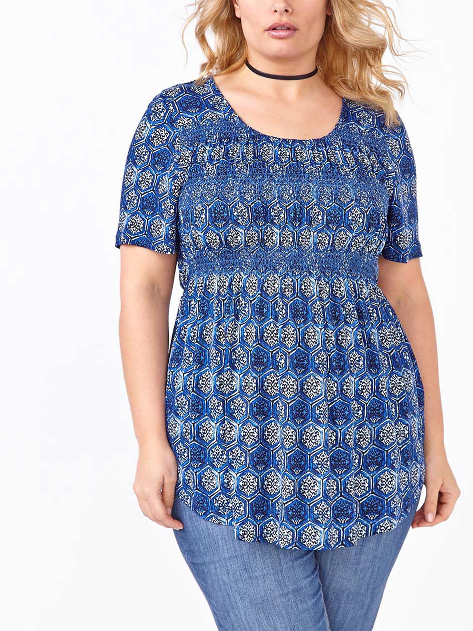 Short Sleeve Printed Smocked Top Short Sleeve Printed Smocked Top