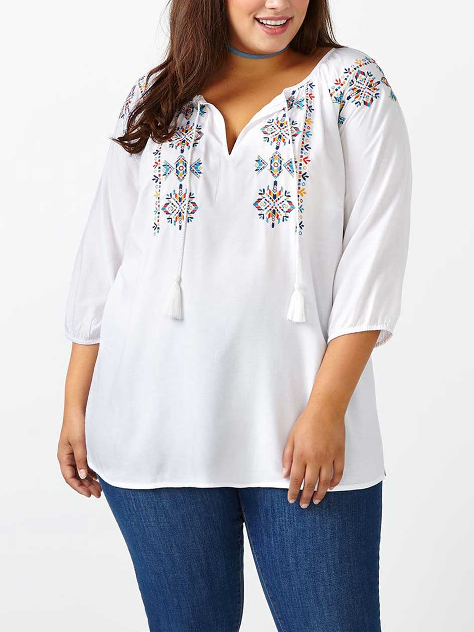 d/c JEANS Embroidered Peasant Blouse d/c JEANS Embroidered Peasant Blouse
