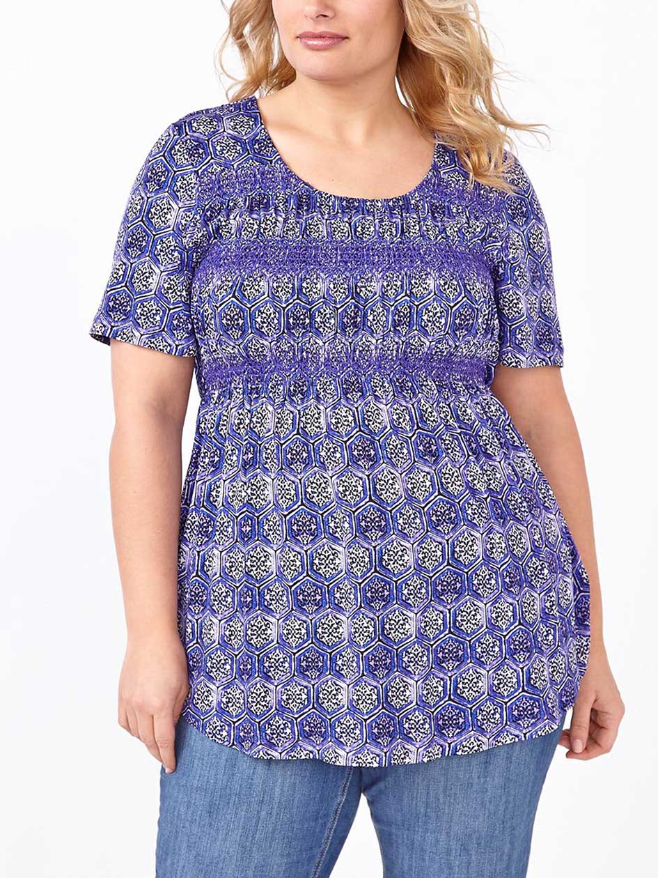 Short Sleeve Printed Smocked Top Short Sleeve Printed Smocked Top