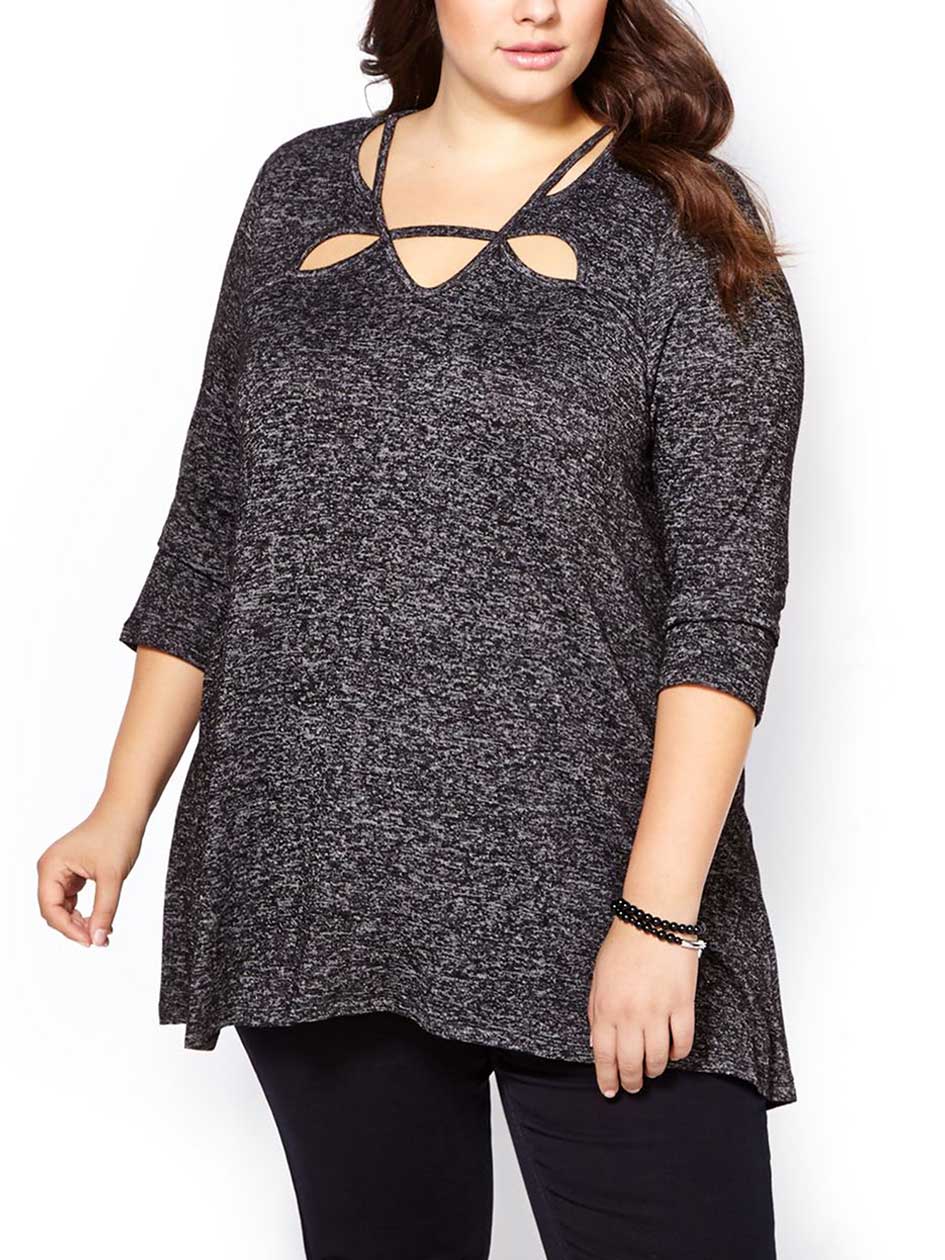 d/c JEANS 3/4 Sleeve Swing Top with Cut-Outs d/c JEANS 3/4 Sleeve Swing Top with Cut-Outs