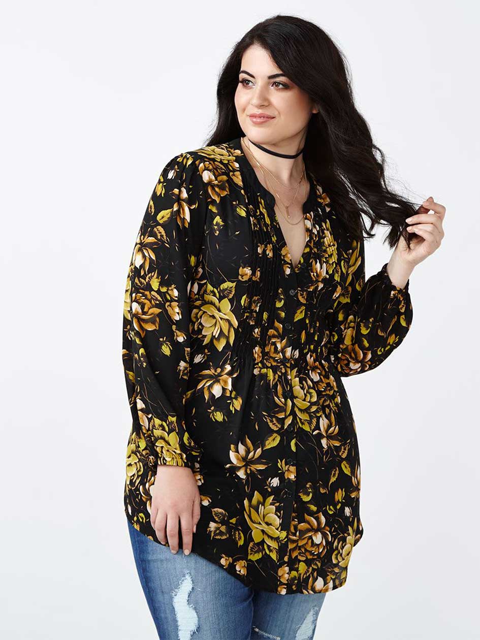MELISSA McCARTHY Printed Pintuck Blouse MELISSA McCARTHY Printed Pintuck Blouse