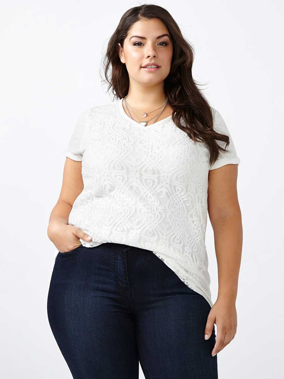Curve Fit Lace Front V-Neck T-Shirt Curve Fit Lace Front V-Neck T-Shirt