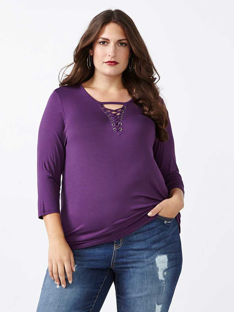 d/c JEANS 3/4 Sleeve Lace Up Top d/c JEANS 3/4 Sleeve Lace Up Top