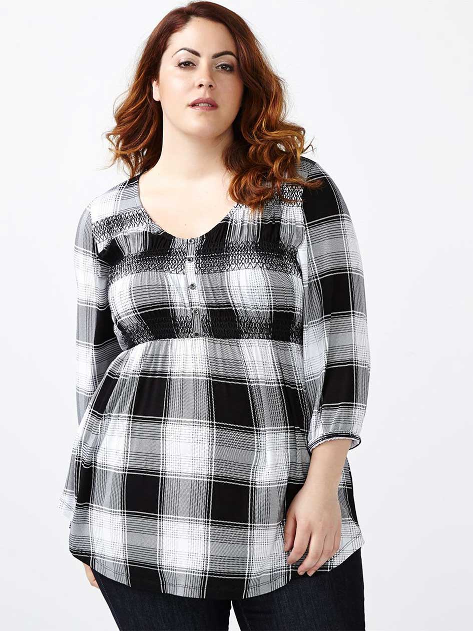 d/c JEANS Printed Smocked Top d/c JEANS Printed Smocked Top