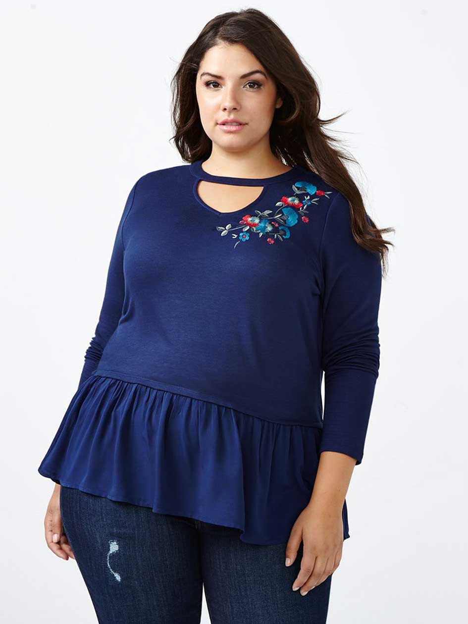 d/c JEANS Embroidered Peplum Top d/c JEANS Embroidered Peplum Top