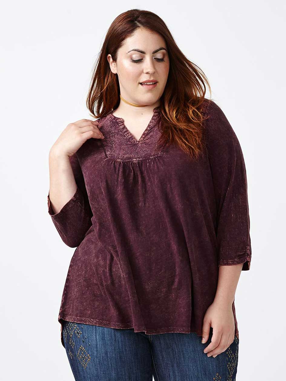d/c JEANS 3/4 Sleeve Split Neck Cotton Top d/c JEANS 3/4 Sleeve Split Neck Cotton Top