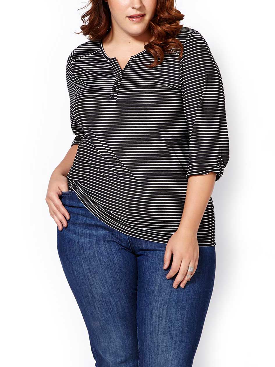 Shaped Fit 3/4 Sleeve Striped T-Shirt Shaped Fit 3/4 Sleeve Striped T-Shirt