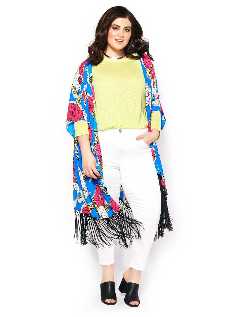 MELISSA McCARTHY Printed Kimono with Fringe MELISSA McCARTHY Printed Kimono with Fringe