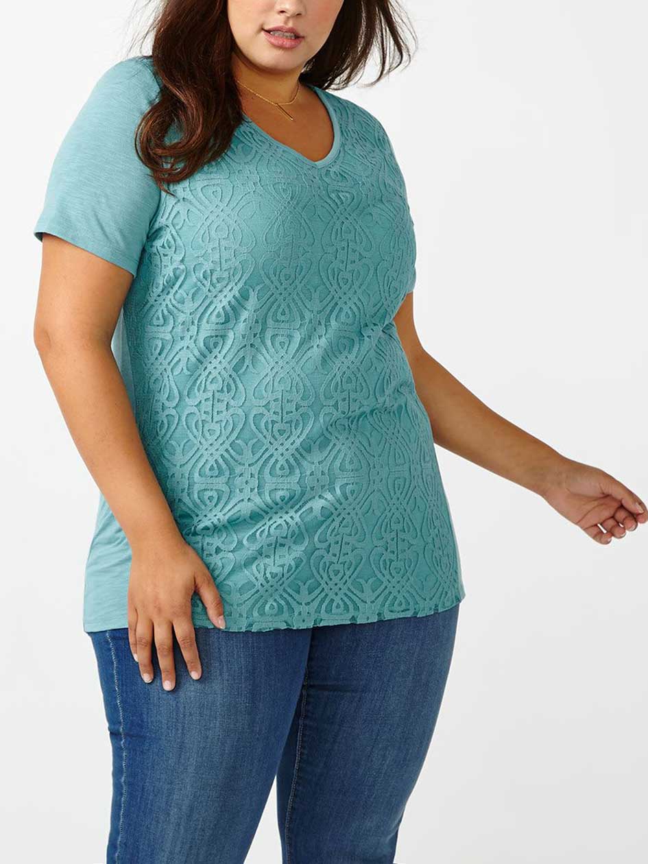 Curve Fit Lace Front V-Neck T-Shirt Curve Fit Lace Front V-Neck T-Shirt