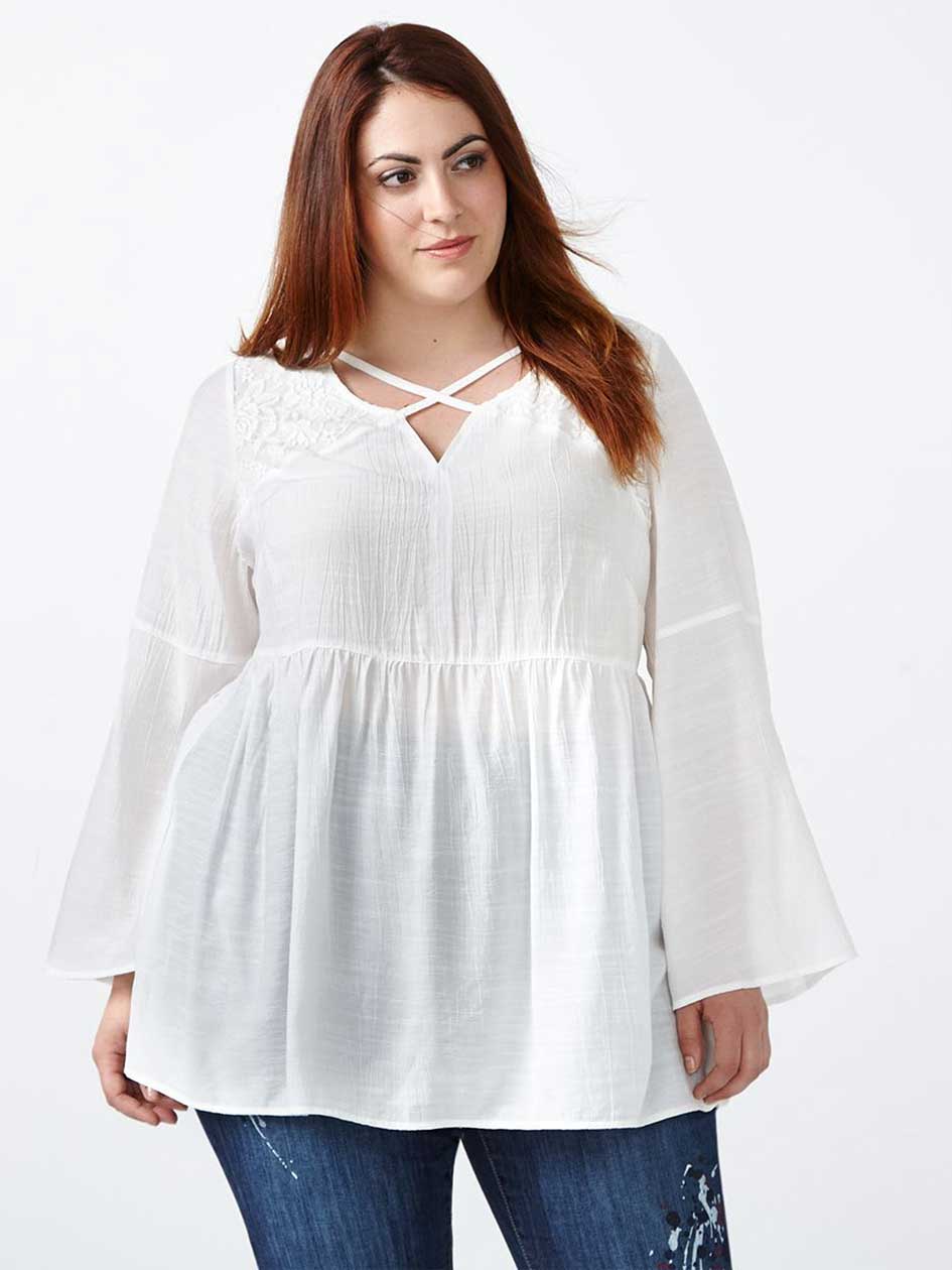 d/c JEANS Bell Sleeve Blouse with Lace d/c JEANS Bell Sleeve Blouse with Lace