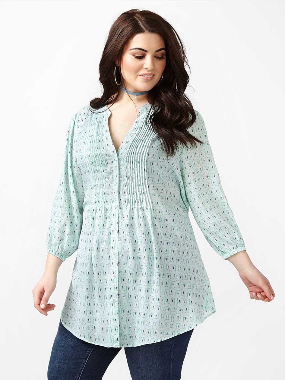 MELISSA McCARTHY Printed Pintuck Blouse MELISSA McCARTHY Printed Pintuck Blouse