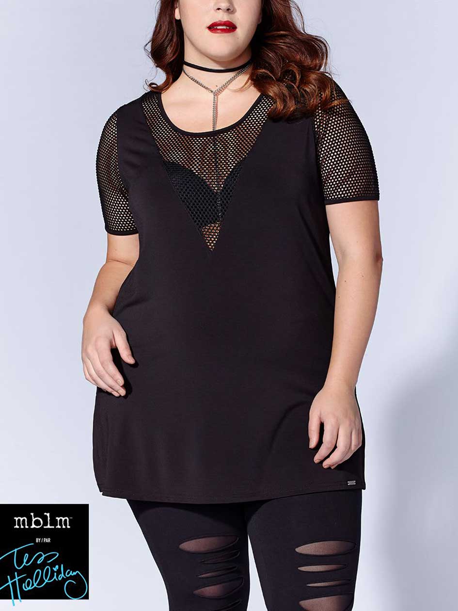 Tess Holliday - Short Sleeve Mesh Trim Top Tess Holliday - Short Sleeve Mesh Trim Top