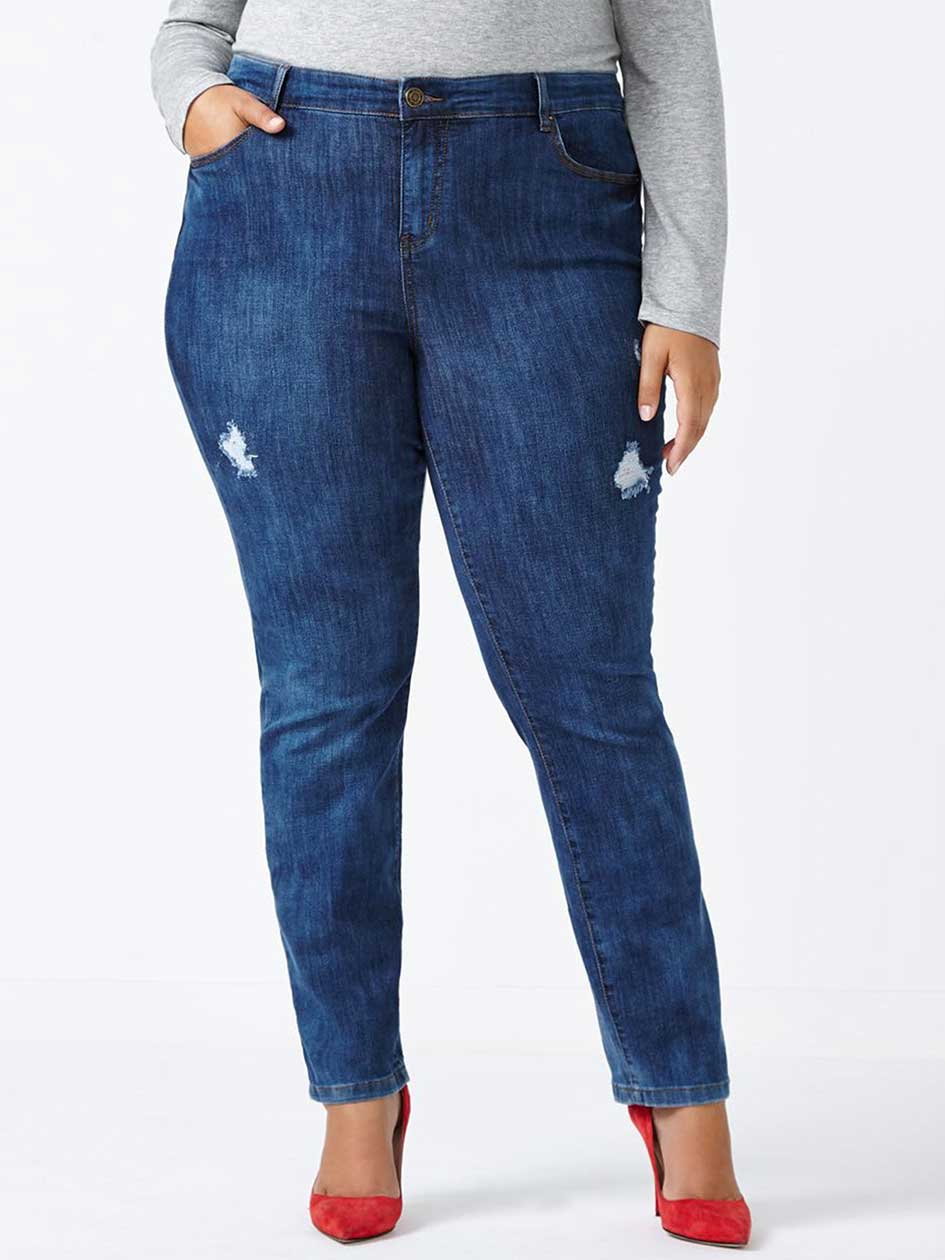 d/c JEANS Petite Straight Fit Straight Leg Distressed Jean d/c JEANS Petite Straight Fit Straight Leg Distressed Jean