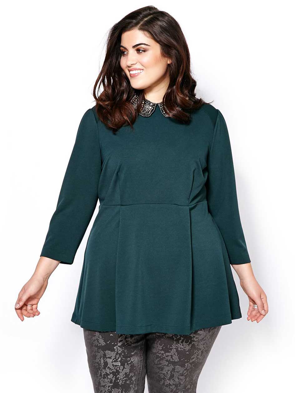 MELISSA McCARTHY Embellished Collar Peplum Top MELISSA McCARTHY Embellished Collar Peplum Top