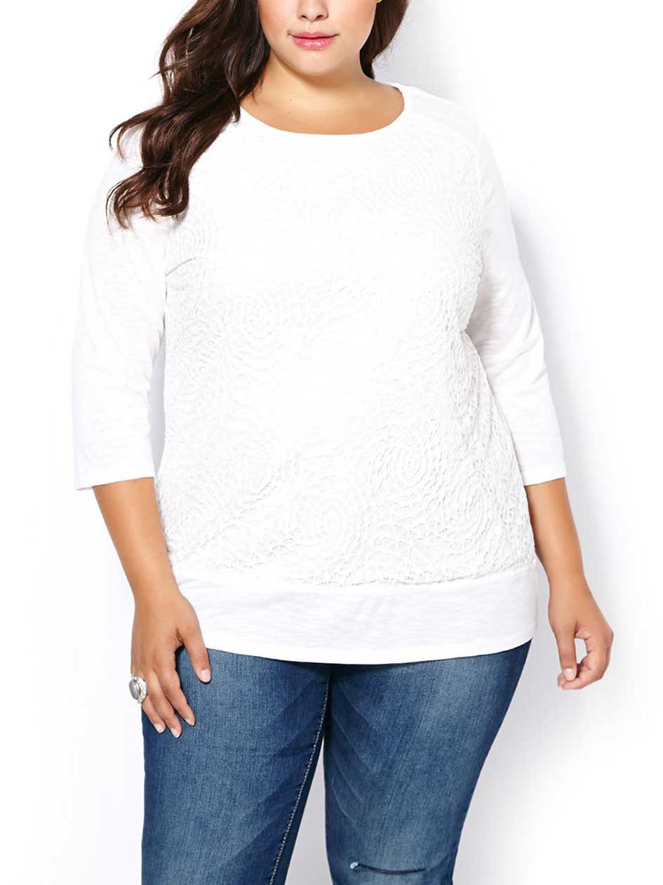 Shaped Fit 3/4 Sleeve Lace Front T-Shirt Shaped Fit 3/4 Sleeve Lace Front T-Shirt