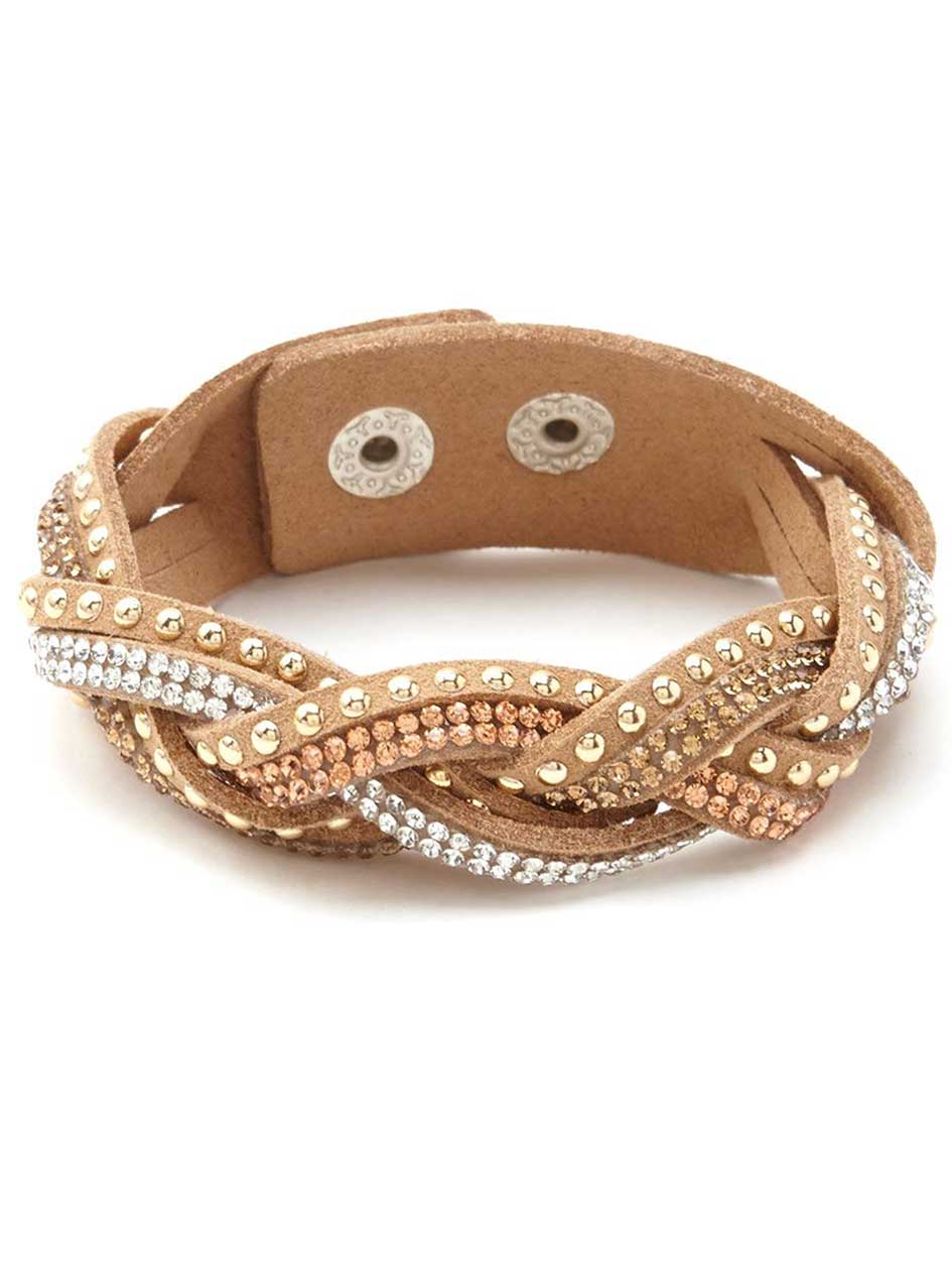 Braided Faux-Suede Bracelet with Rhinestones Braided Faux-Suede Bracelet with Rhinestones
