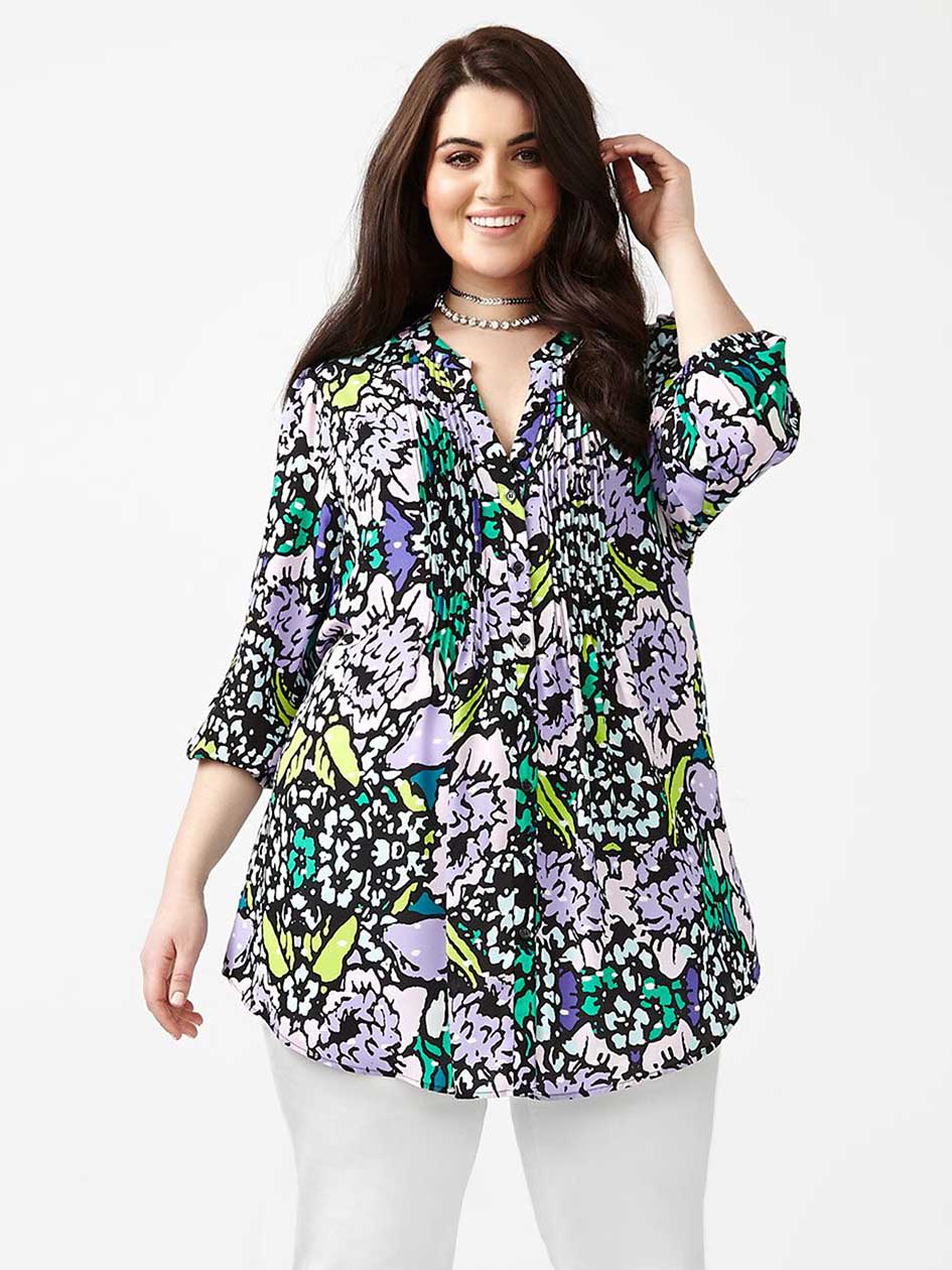 MELISSA McCARTHY Printed Pintuck Blouse MELISSA McCARTHY Printed Pintuck Blouse
