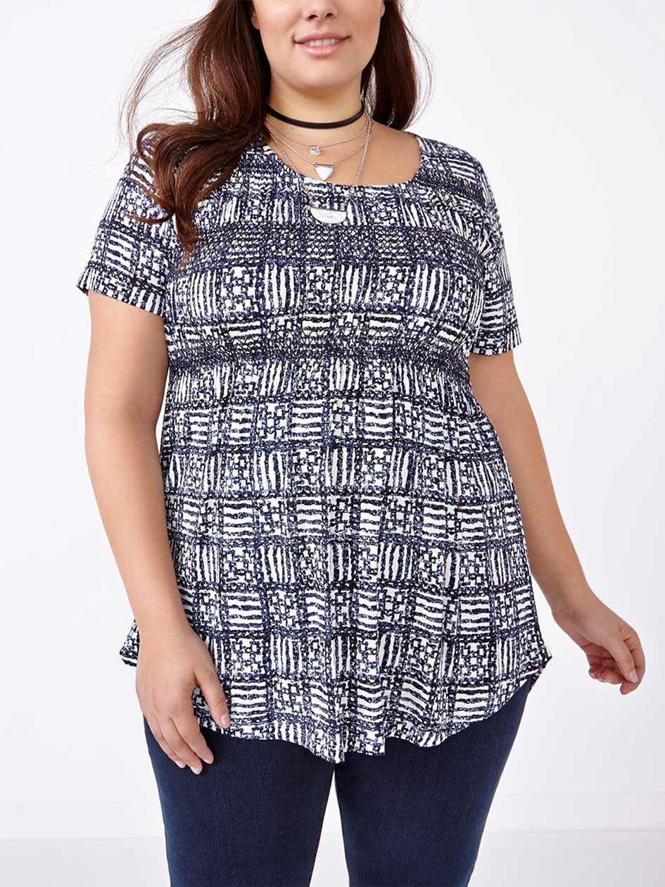 Short Sleeve Printed Smocked Top Short Sleeve Printed Smocked Top