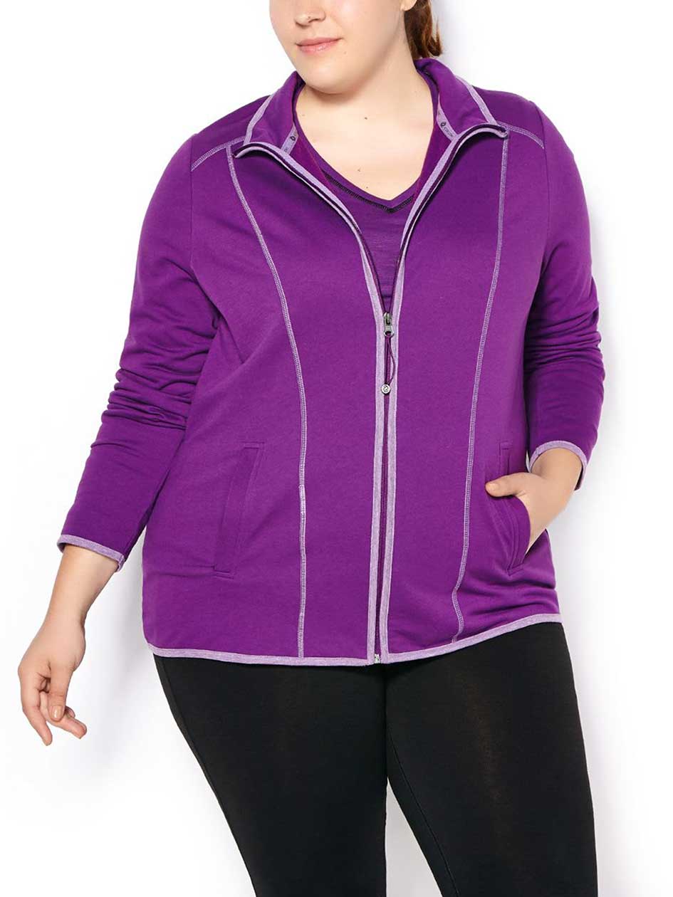Essentials - Plus-Size Basic Zip Up Jacket.Plum.5X