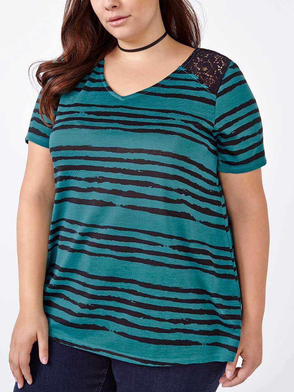 Relaxed Fit Striped T-Shirt with Lace Relaxed Fit Striped T-Shirt with Lace