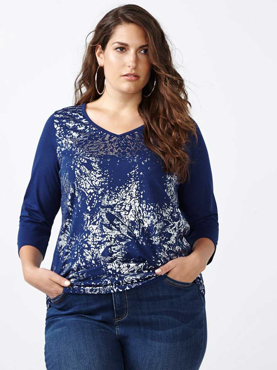 Curve Fit 3/4 Sleeve Printed T-Shirt Curve Fit 3/4 Sleeve Printed T-Shirt