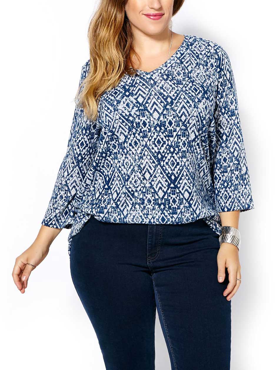 Relaxed Fit 3/4 Sleeve Printed T-Shirt Relaxed Fit 3/4 Sleeve Printed T-Shirt