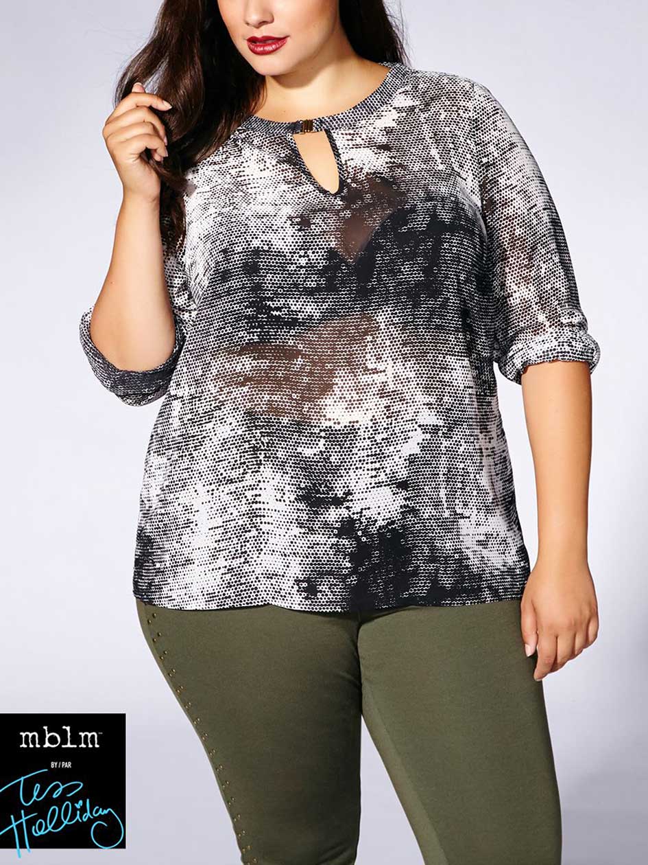 Tess Holliday - Long Sleeve Printed Blouse with Keyhole Tess Holliday - Long Sleeve Printed Blouse with Keyhole