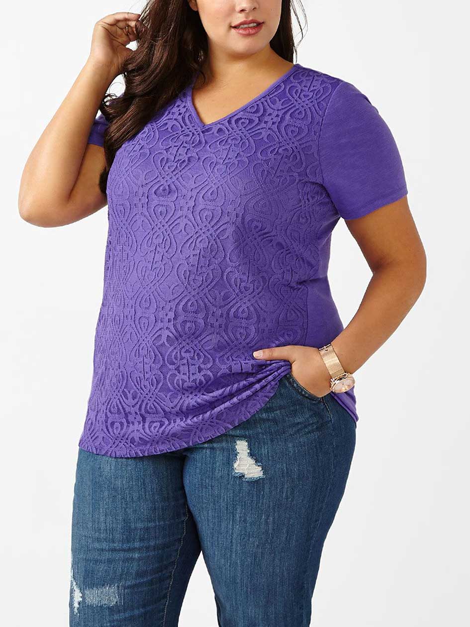 Shaped Fit Lace Front V-Neck T-Shirt Shaped Fit Lace Front V-Neck T-Shirt