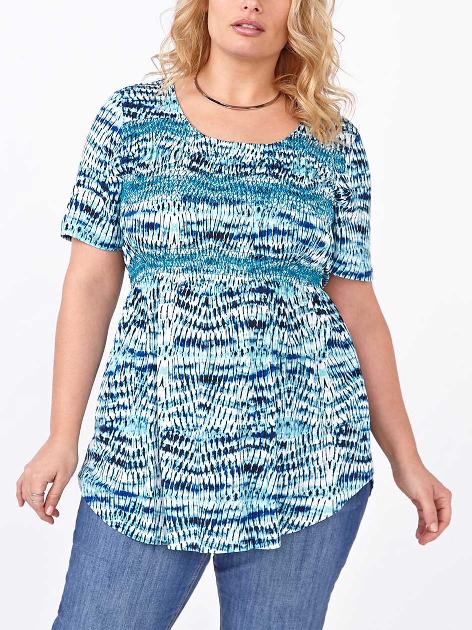 Short Sleeve Printed Smocked Top Short Sleeve Printed Smocked Top