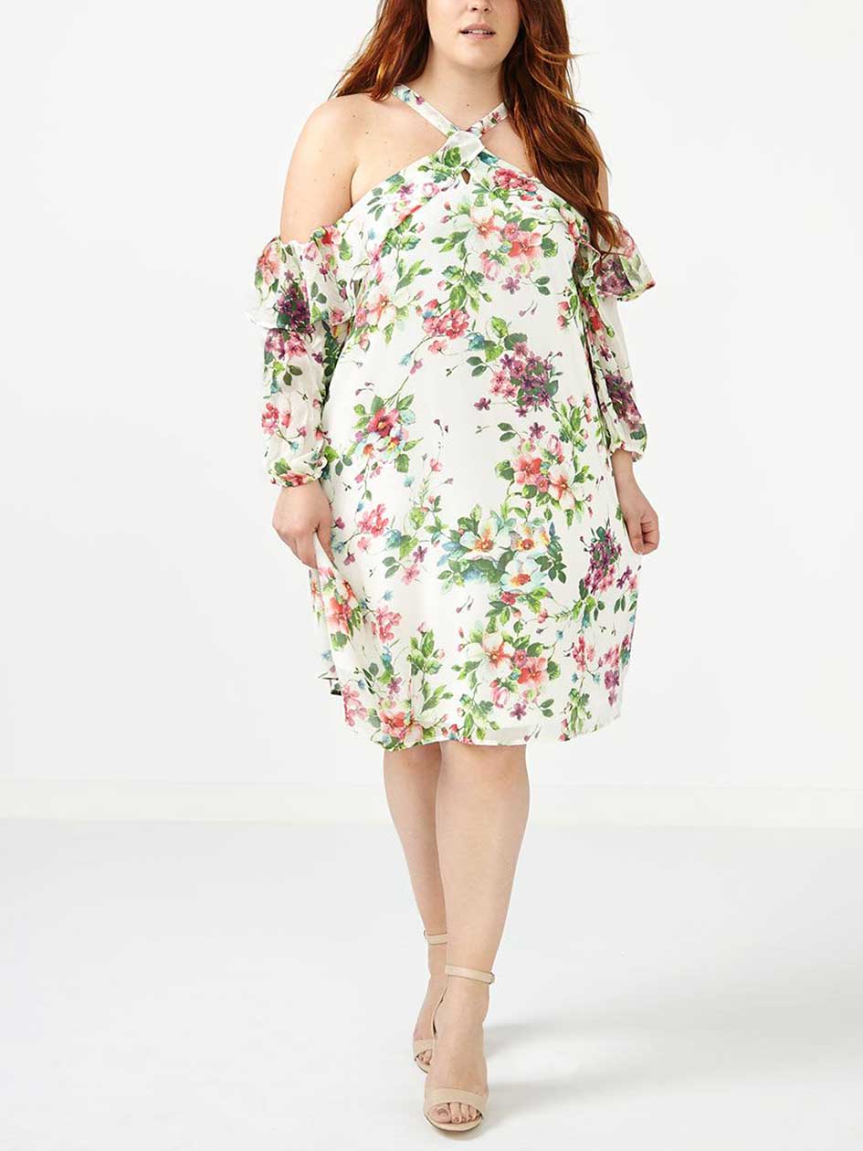 ONLINE ONLY Long Sleeve Printed Cold Shoulder Dress ONLINE ONLY Long Sleeve Printed Cold Shoulder Dress